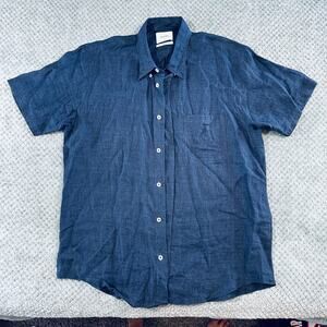 BILLY REID Dark Blue Standard Short Sleeve Polo Made in Italy 100% Linen
